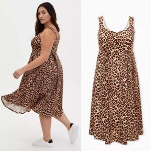 Torrid 1 Leopard Sweetheart Skater Midi Dress 1X 14 16